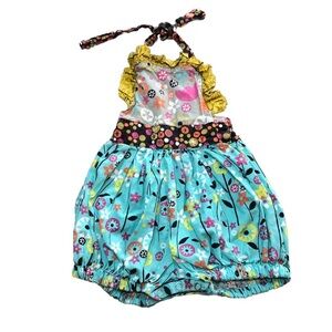 Jelly The Pug Halter Bubble Sunsuit Romper Floral Baby Girls Size 9 Months